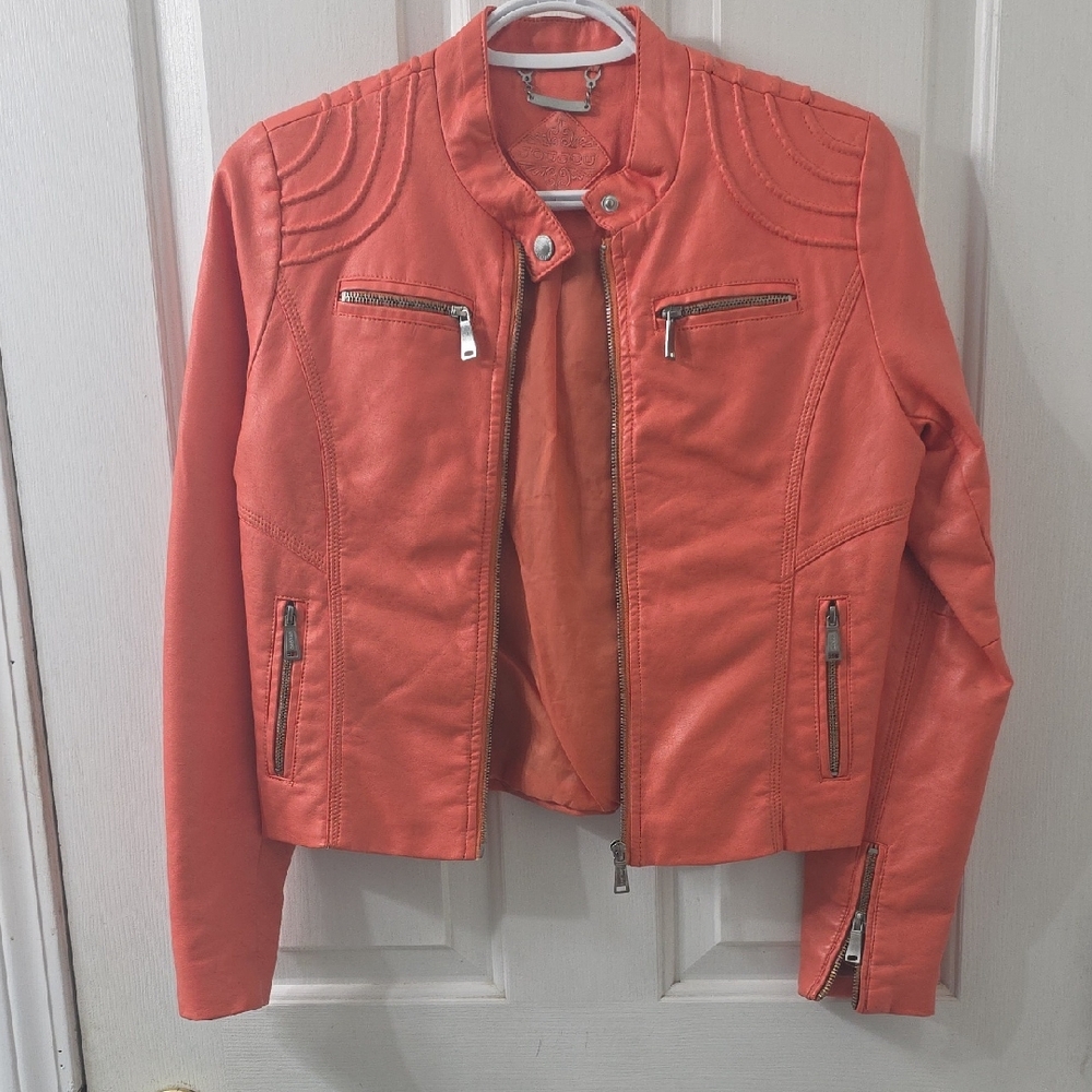 Women's Peach Leather Jacket Jou Jou